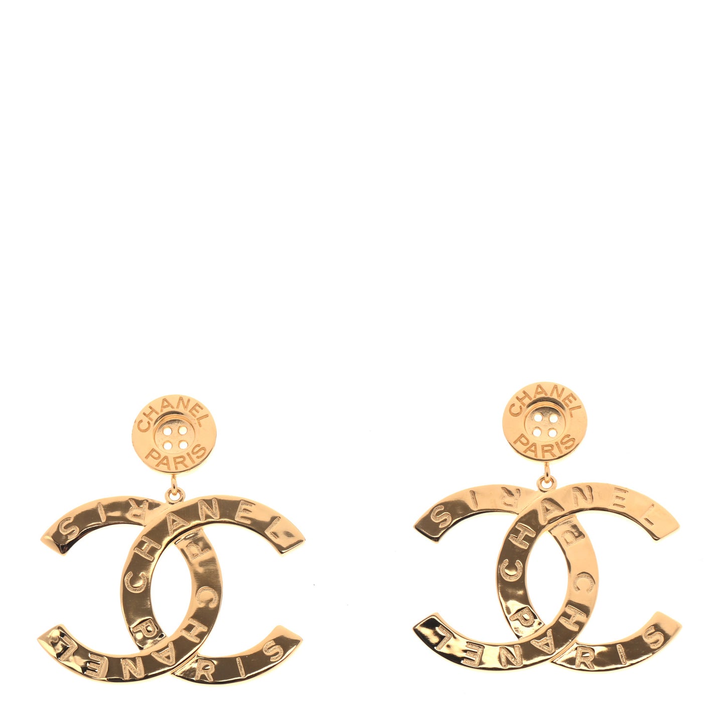Metal Large Paris Button Earrings Gold
