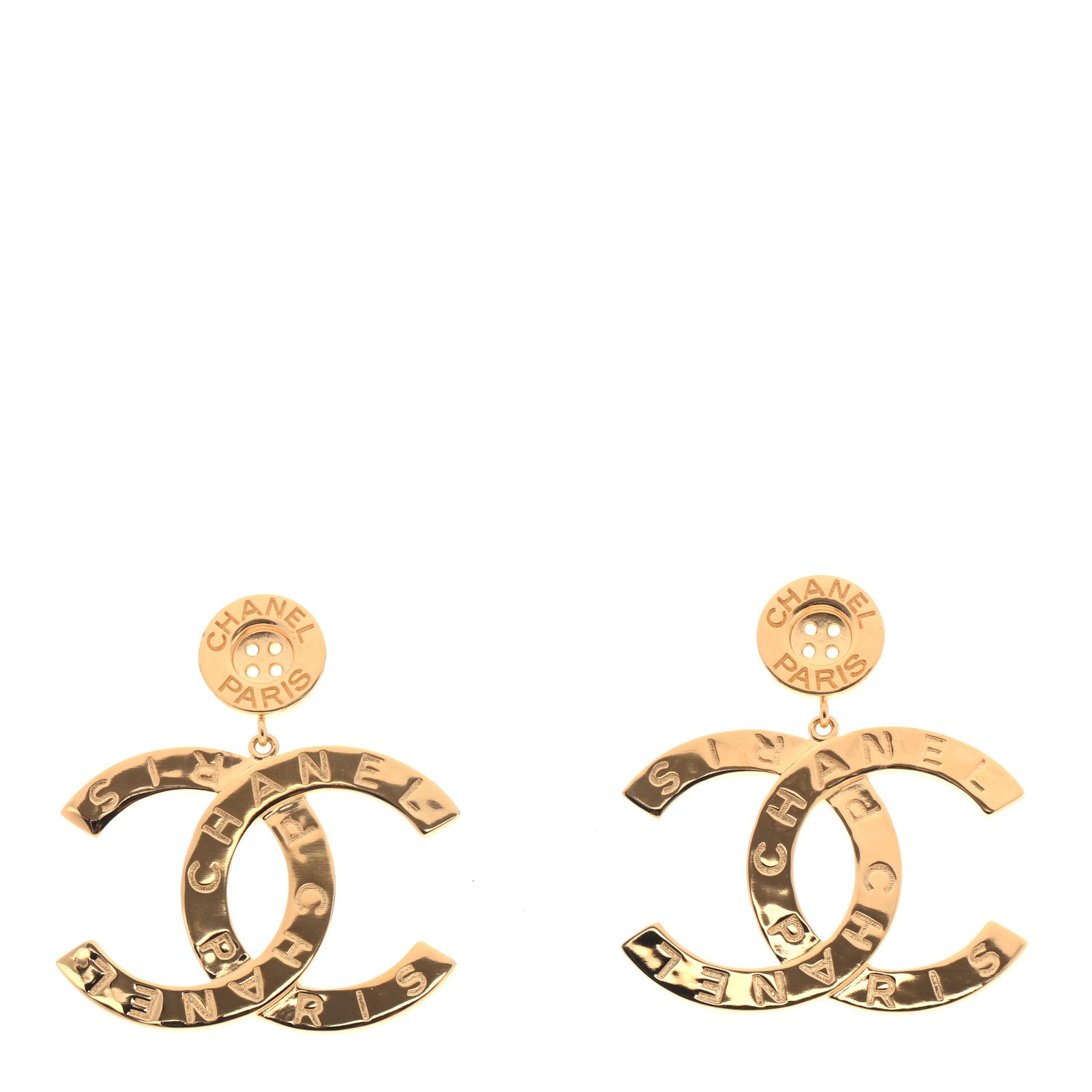 Chanel Metal Large Paris Button Earrings Gold 1 of 4