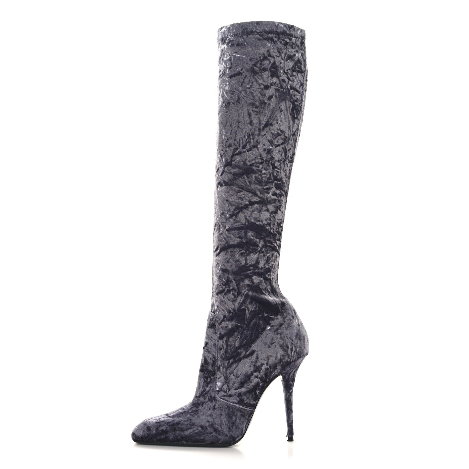 Saint Laurent Velvet Ella Knee High Boots 37 Cool Grey 1 of 7