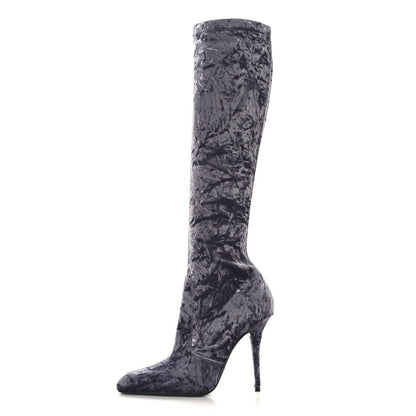 Saint Laurent Velvet Ella Knee High Boots 37 Cool Grey 1 of 7