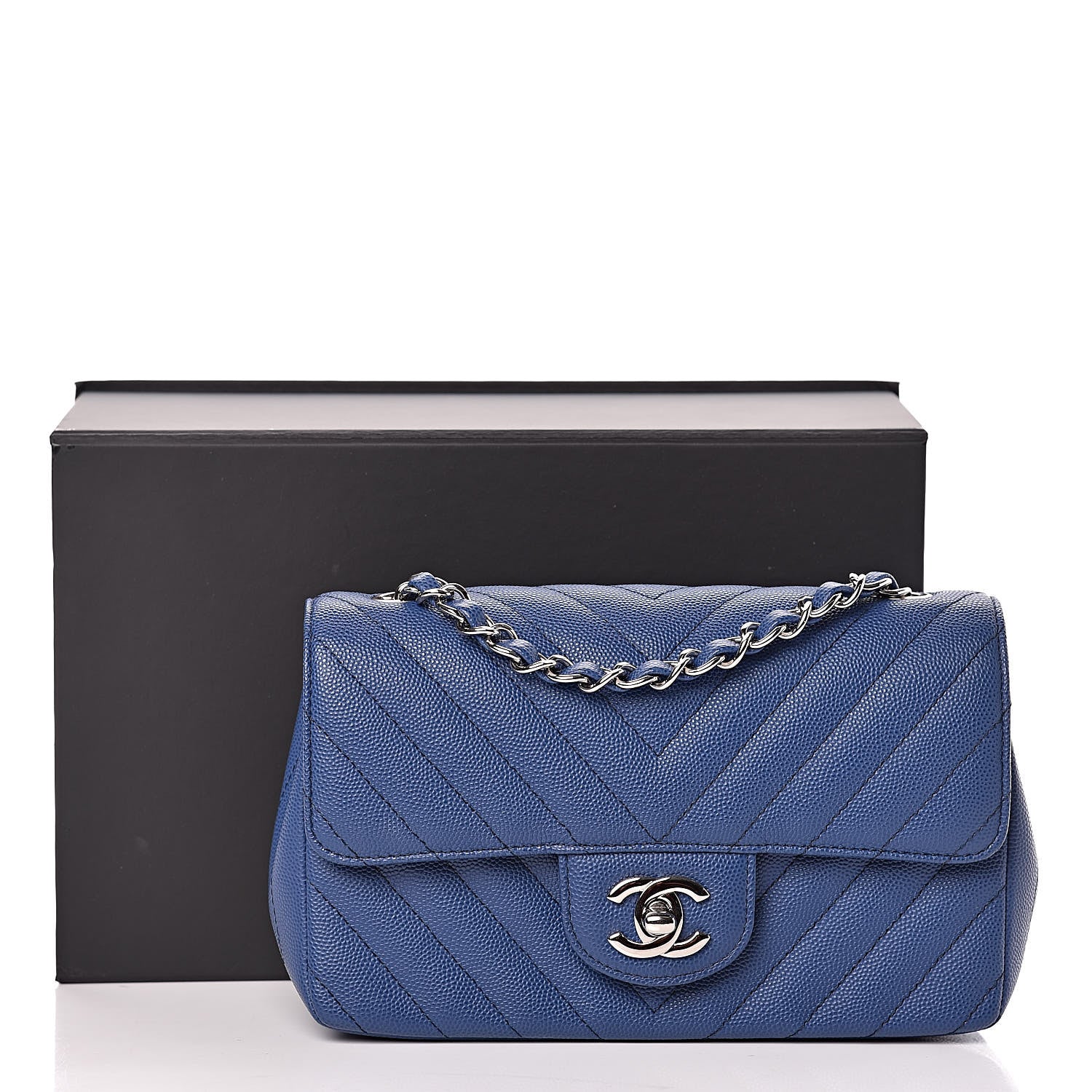 Chanel Caviar Chevron Quilted Mini Rectangular Flap Blue 9 of 9