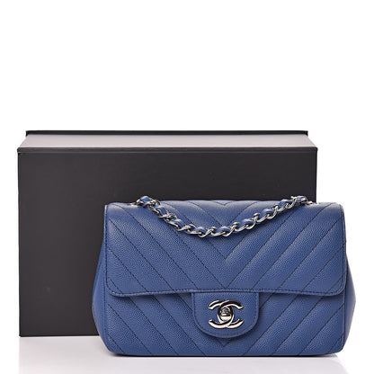 Chanel Caviar Chevron Quilted Mini Rectangular Flap Blue 9 of 9