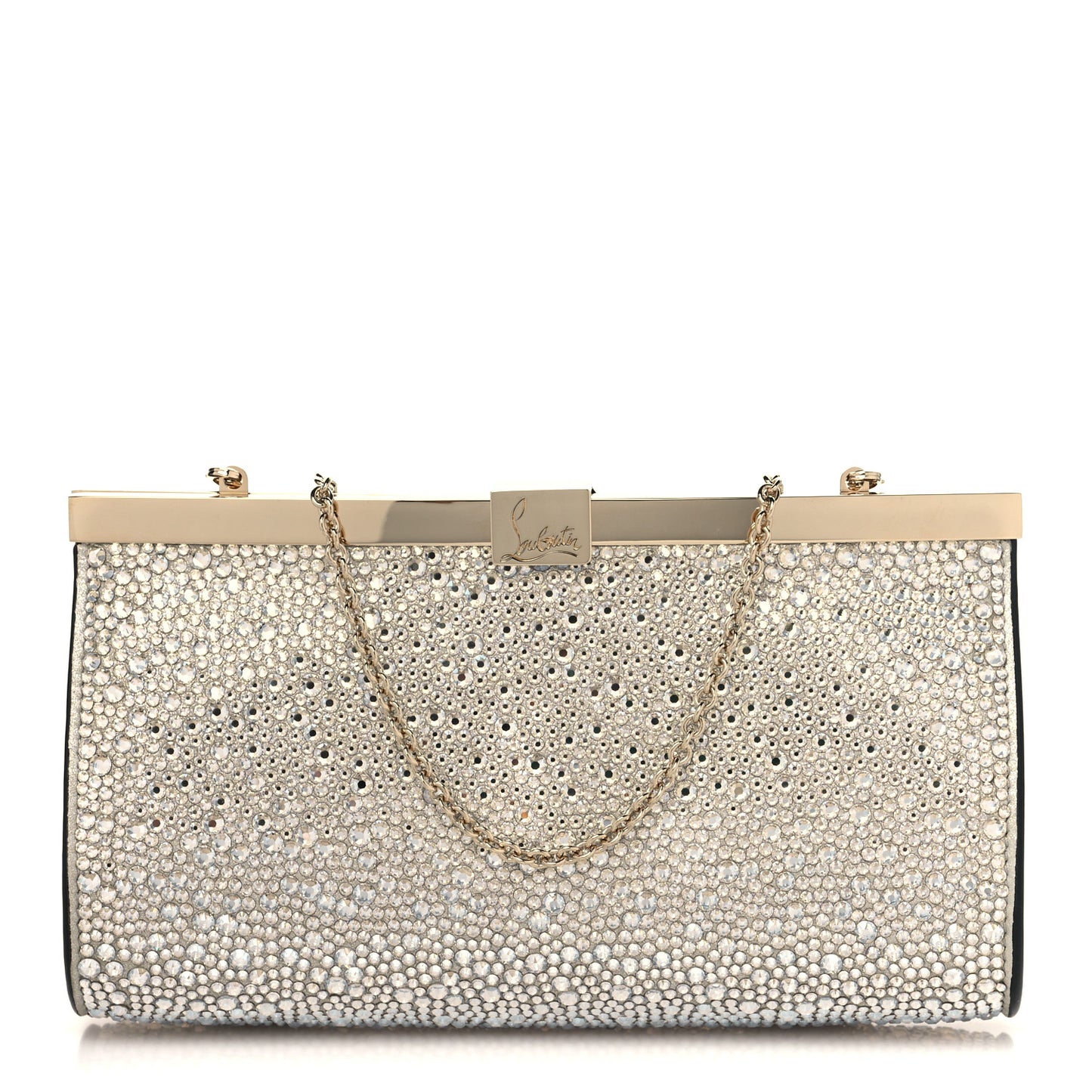 Suede Crystal Strass Small Palmette Clutch Moonlight Platine