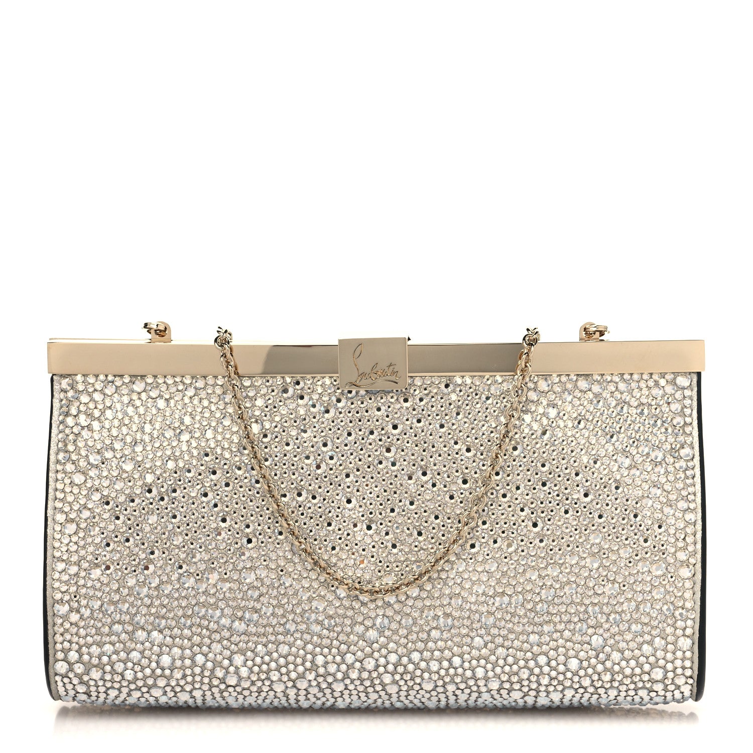 Christian Louboutin Suede Crystal Strass Small Palmette Clutch Moonlight Platine 1 of 5