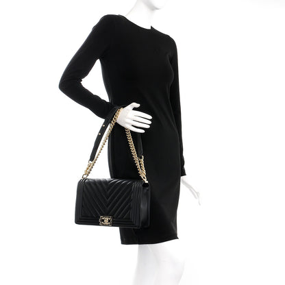 Chanel Calfskin Chevron Quilted New Medium Boy Flap Black 3 of 8