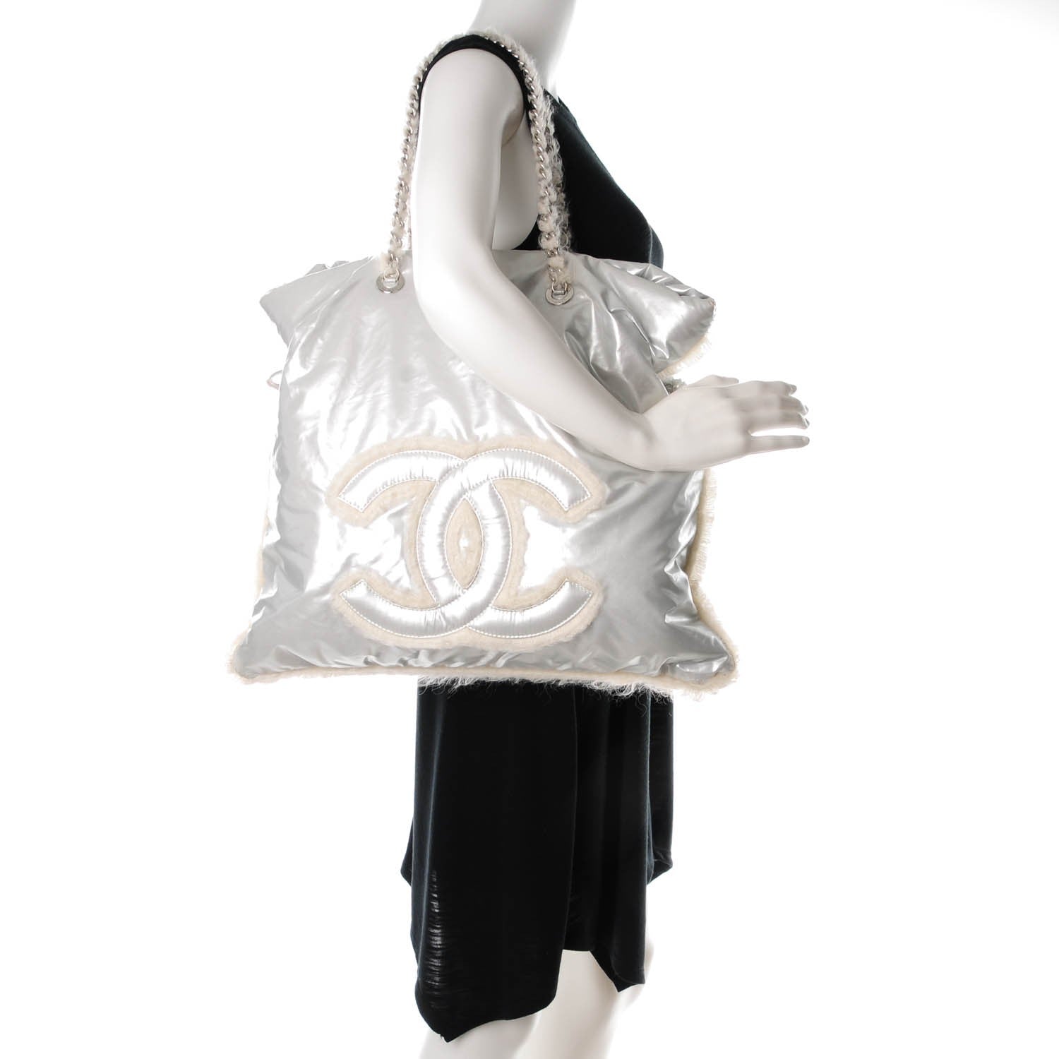 Chanel Vinyl Mohair Trimmed CC Bonbons Tote Silver 2 of 7