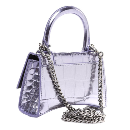 Balenciaga Metallic Calfskin Crocodile Embossed Hourglass Top Handle Bag Mini with Chain Lilac 3 of 9
