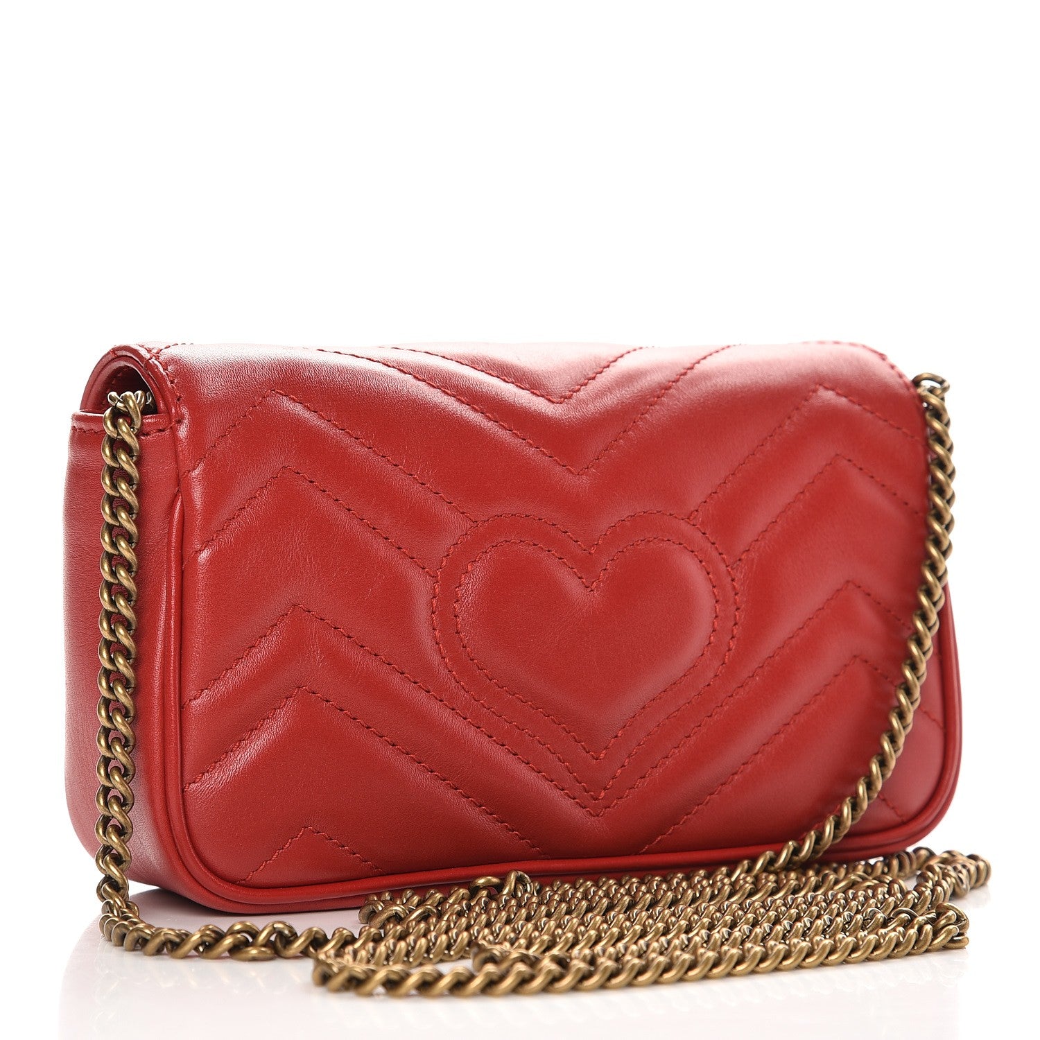 Gucci Calfskin Matelasse Super Mini GG Marmont Shoulder Bag Hibiscus Red 3 of 8