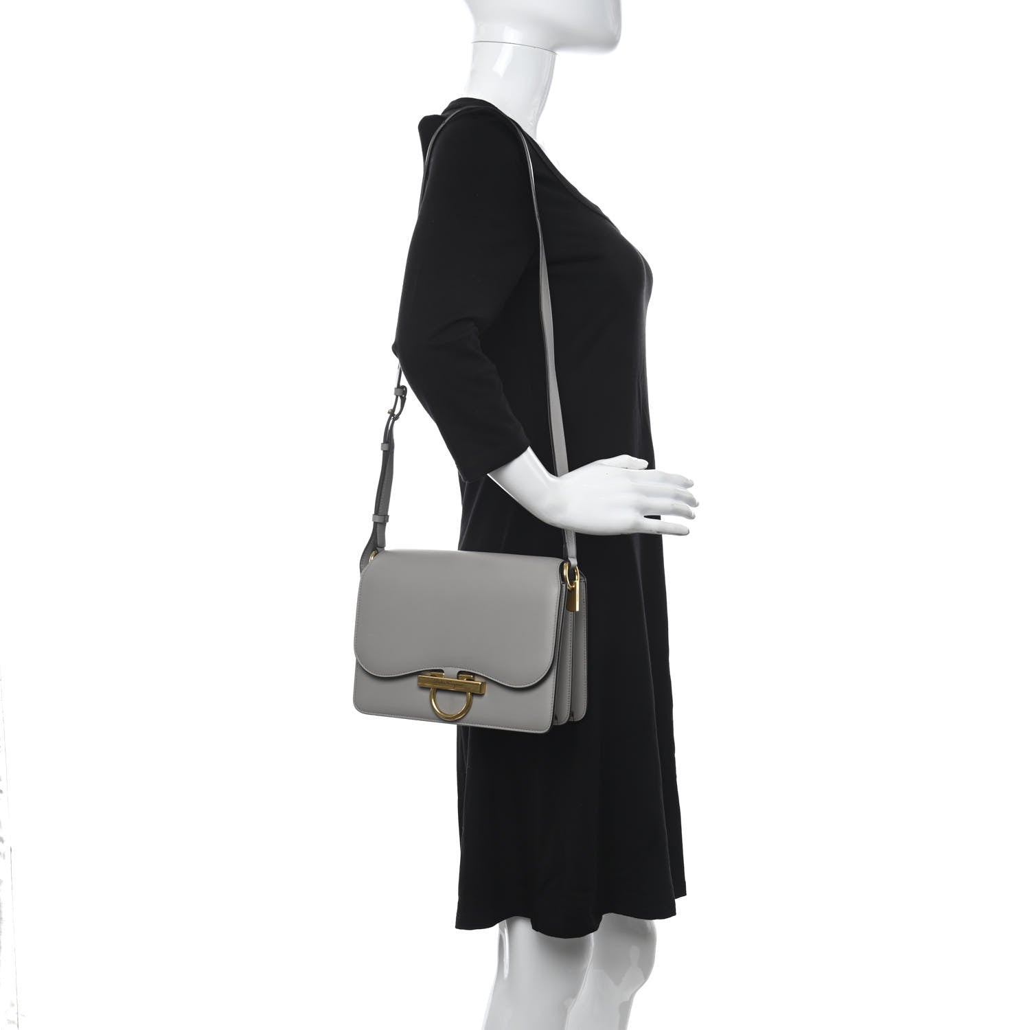 Salvatore Ferragamo Calfskin Joanne Crossbody Pale Grey 2 of 9