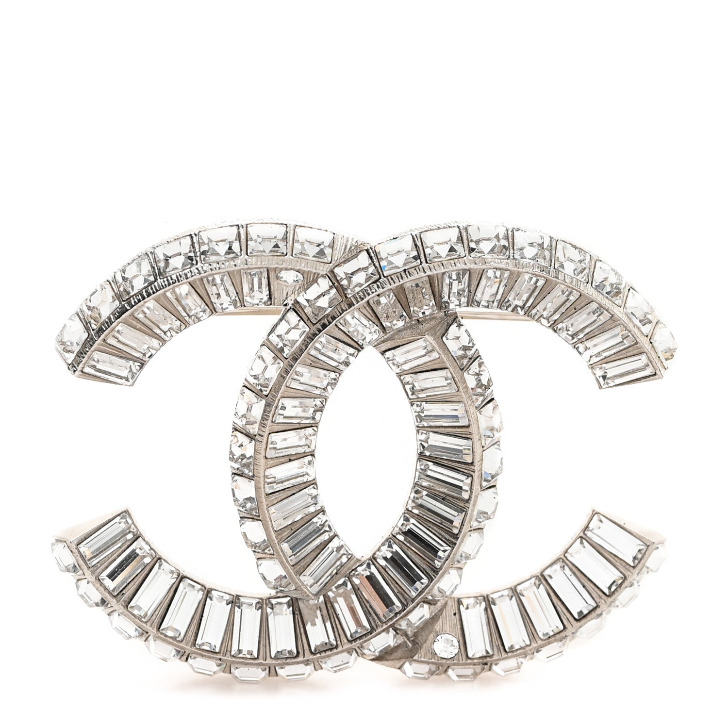 Chanel Baguette Crystal CC Brooch Silver 1 of 4