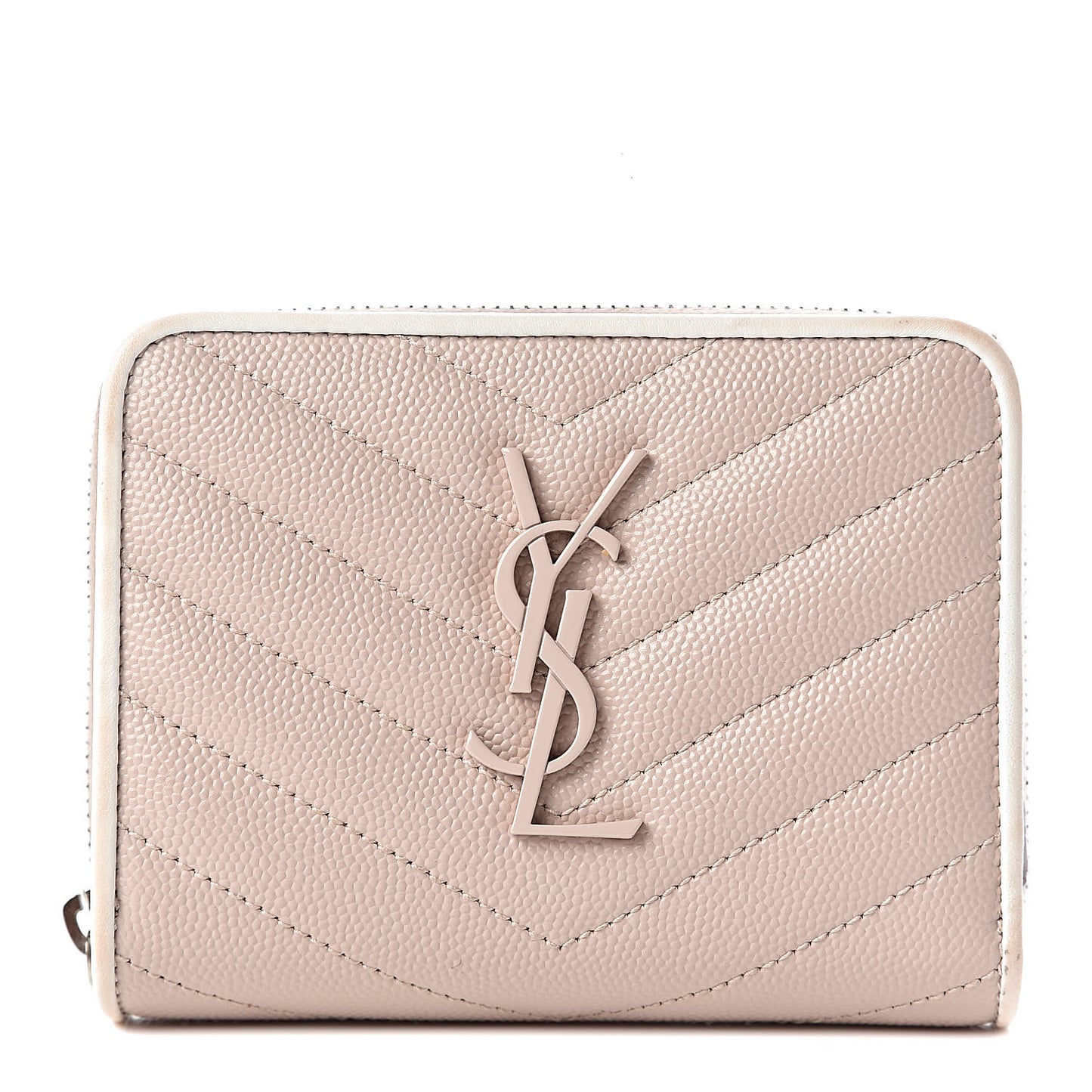 Grain De Poudre Matelasse Monogram Compact Zip Around Wallet Pale Pink