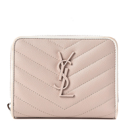 Saint Laurent Grain De Poudre Matelasse Monogram Compact Zip Around Wallet Pale Pink 1 of 11