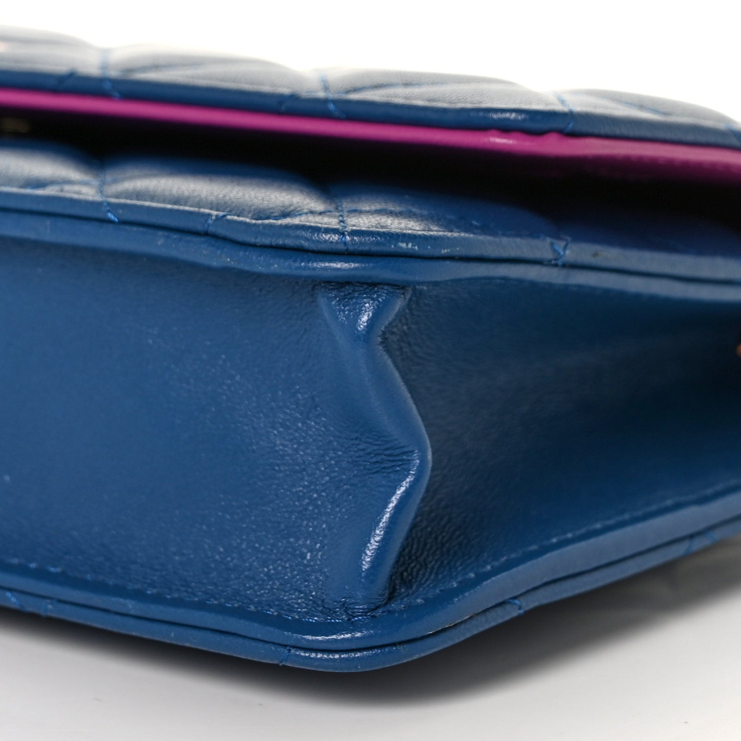 Lambskin Quilted Wallet On Chain WOC Dark Blue Pink