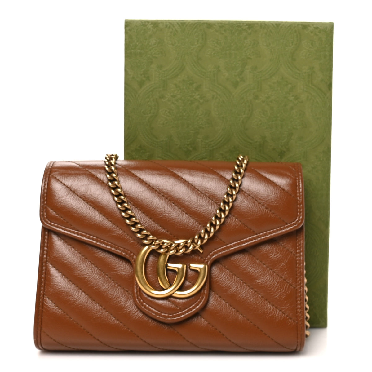 Gucci Azalea Calfskin Matelasse Diagonal GG Marmont Chain Wallet Cuir 11 of 11