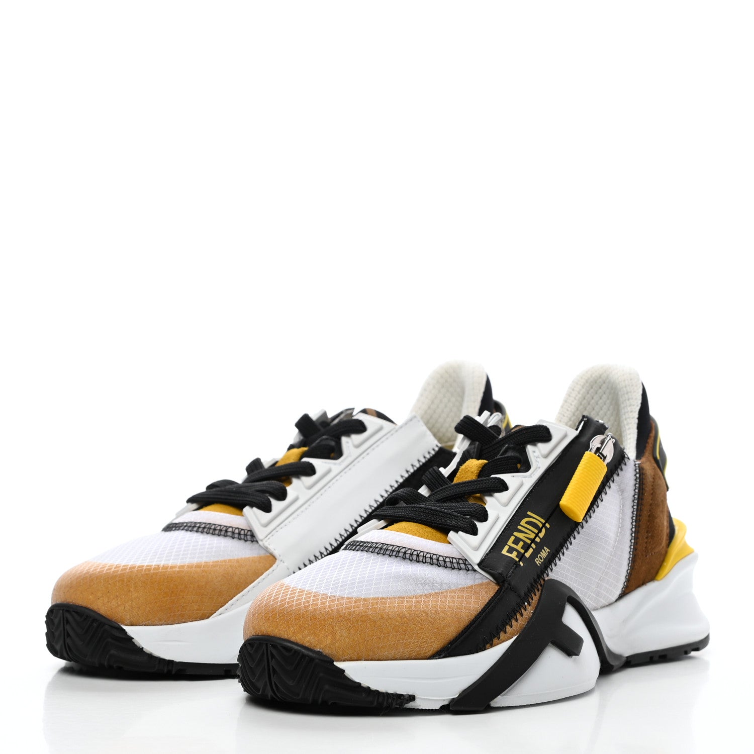 Fendi Nylon Suede Transparent Womens Fendi Flow Low Top Sneakers 35 Black Limone Tobacco 3 of 8