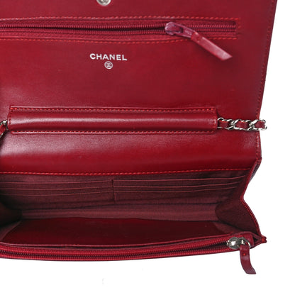 Chanel Patent Quilted Wallet On Chain WOC Red 5 of 12