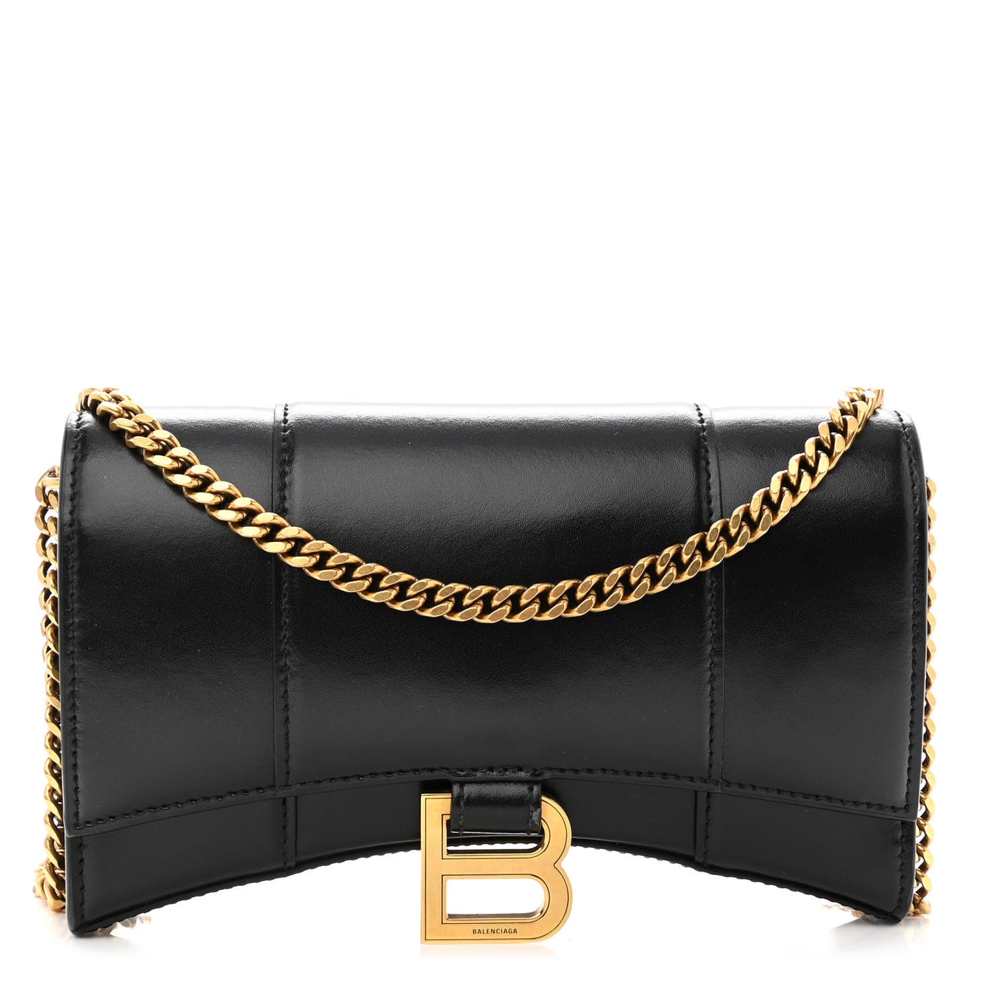 Shiny Box Calfskin Hourglass Chain Bag Black