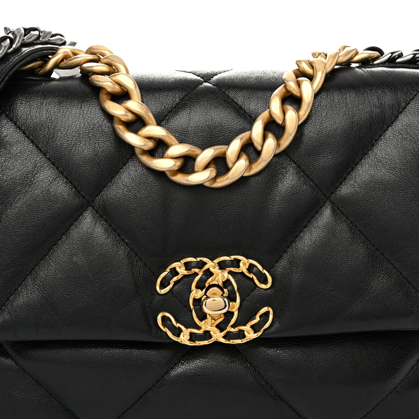 Shiny Goatskin Quilted Medium Chanel 19 Flap Black