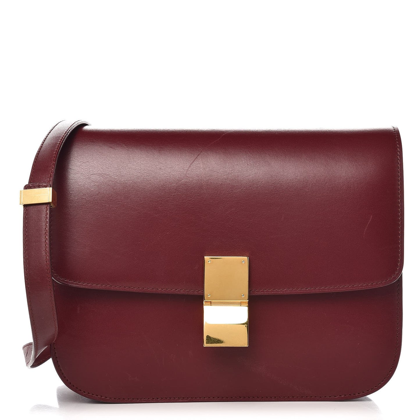 Box Calfskin Medium Classic Box Flap Bag Burgundy