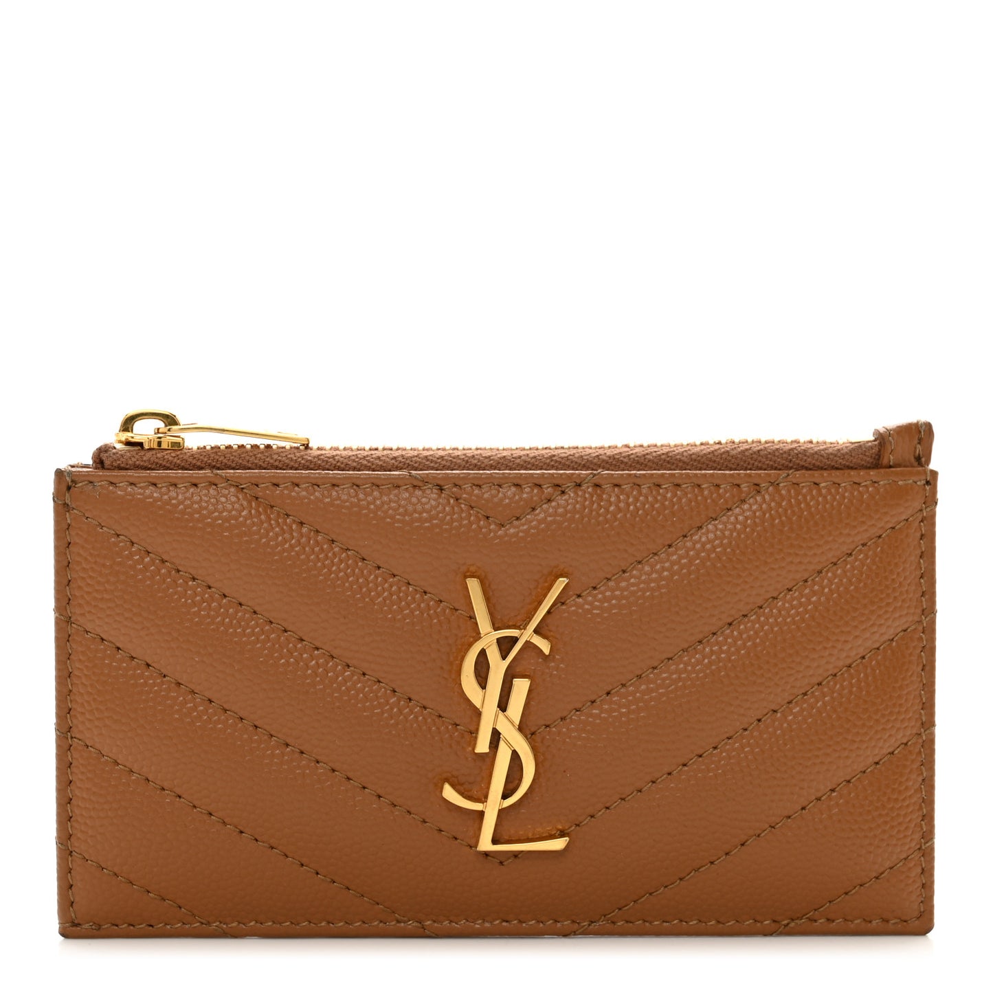 Grain De Poudre Matelasse Chevron Monogram Fragments Zippered Card Case Naturel Dark