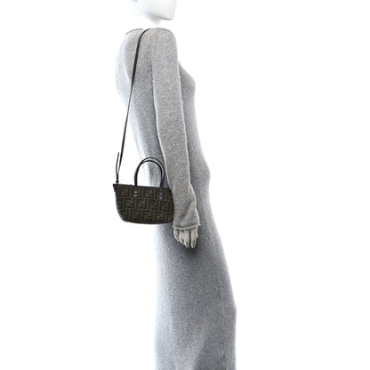 Fendi Fabric Jacquard Vitello Grace FF 1974 Mini Roll Tote Tobacco Moro Ebano 2 of 11