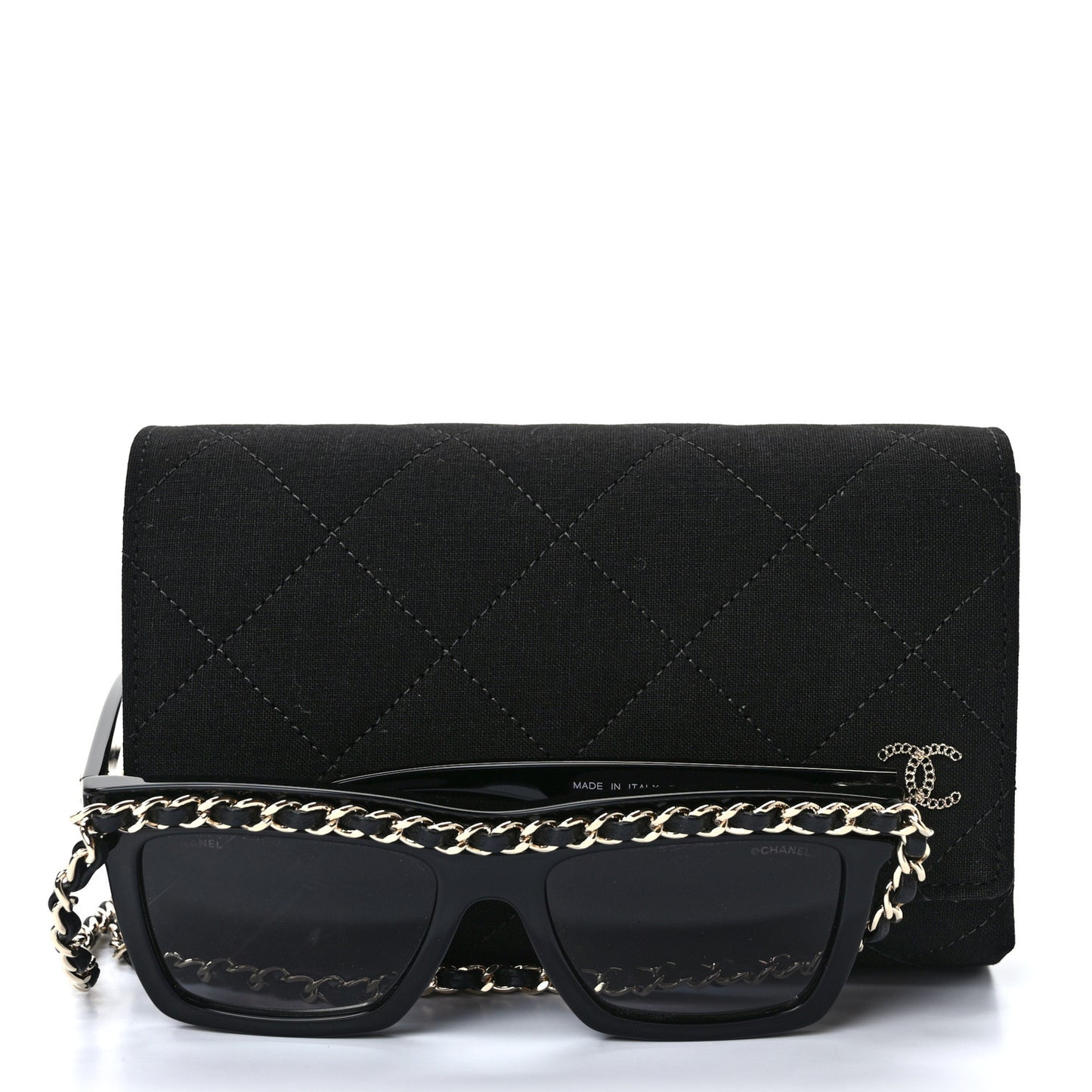 Acetate Metal Calfskin Chain Rectangle Sunglasses 71627 Black