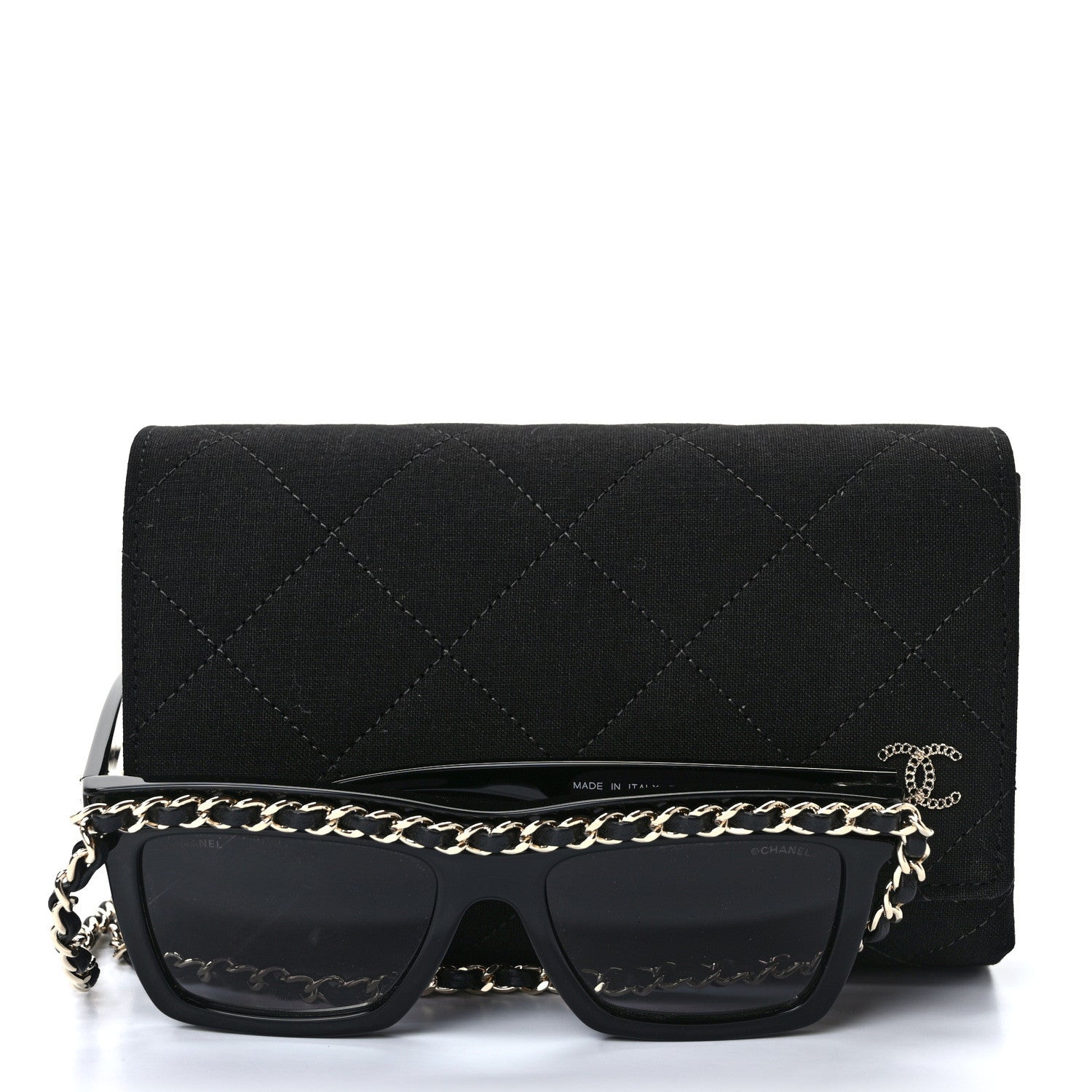 Chanel Acetate Metal Calfskin Chain Rectangle Sunglasses 71627 Black 9 of 9