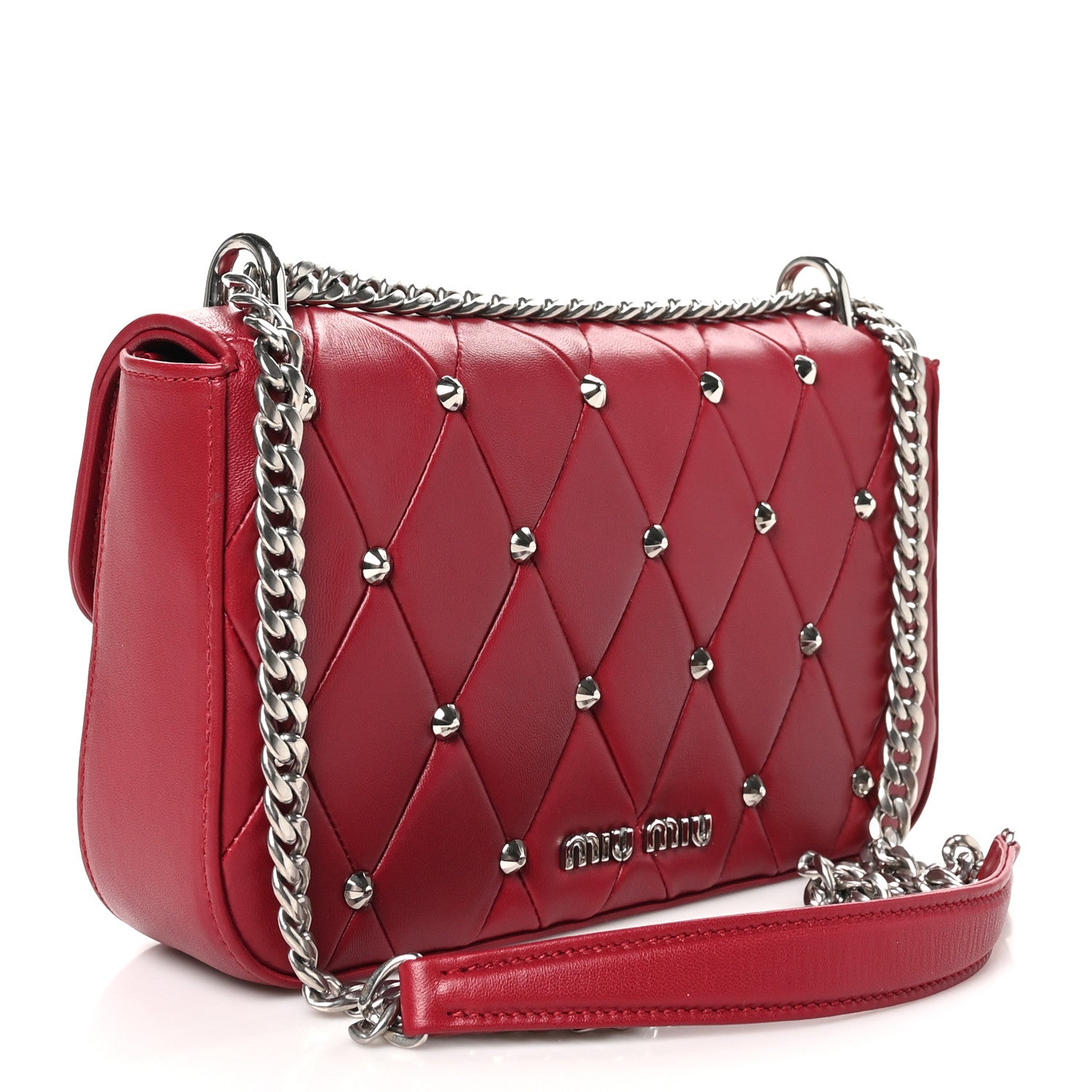 Miu Miu Pattina Nappa Crystal Studded Borchie Flap Bag Rubino 3 of 9
