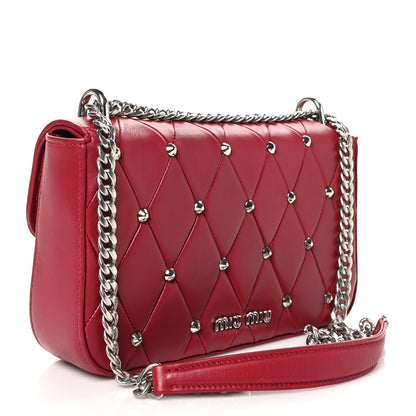 Miu Miu Pattina Nappa Crystal Studded Borchie Flap Bag Rubino 3 of 9