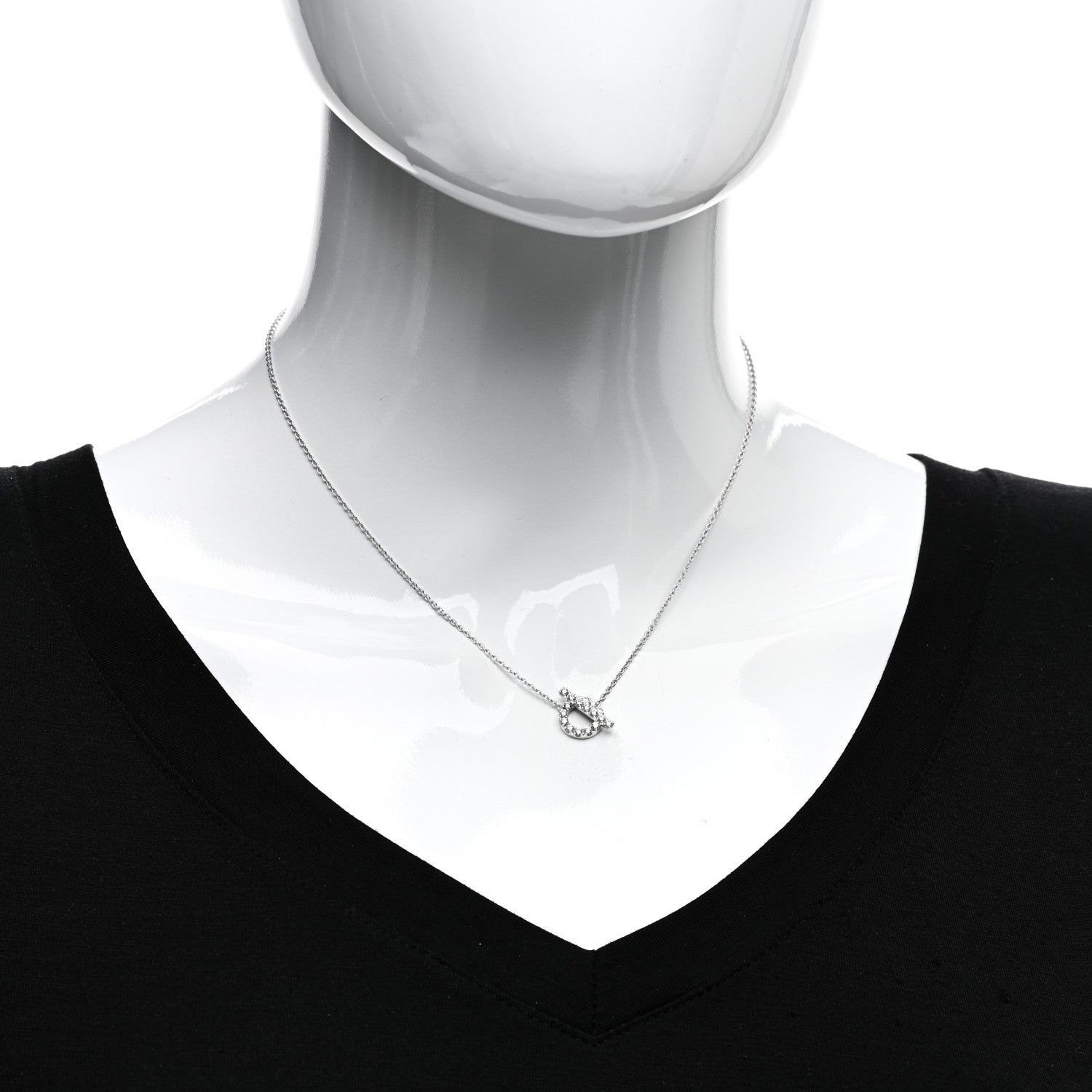 Hermes 18K White Gold Diamond Finesse Pendant Necklace 2 of 5