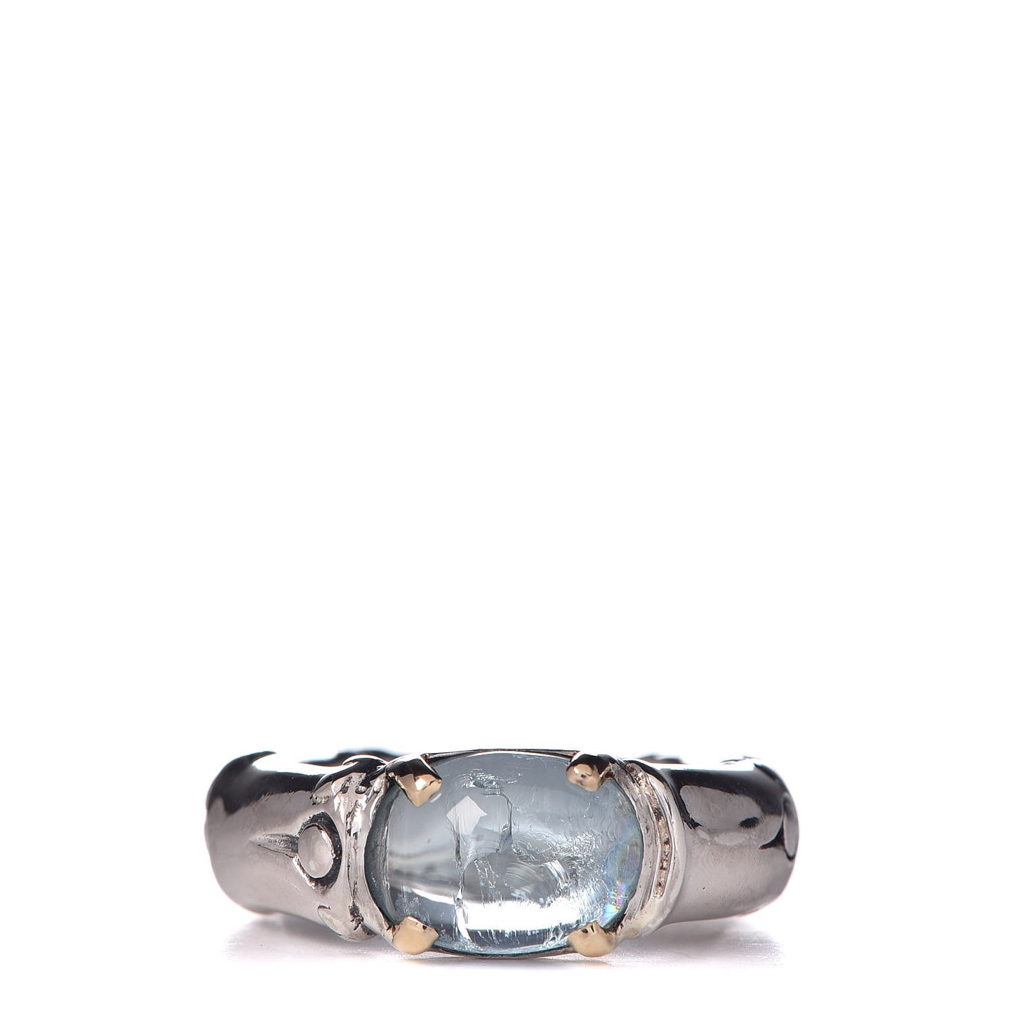 Sterling Silver 18K Yellow Gold Blue Topaz Bamboo Band Ring 51 5.75
