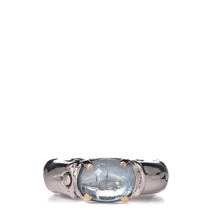 John Hardy Sterling Silver 18K Yellow Gold Blue Topaz Bamboo Band Ring 51 5.75 1 of 7