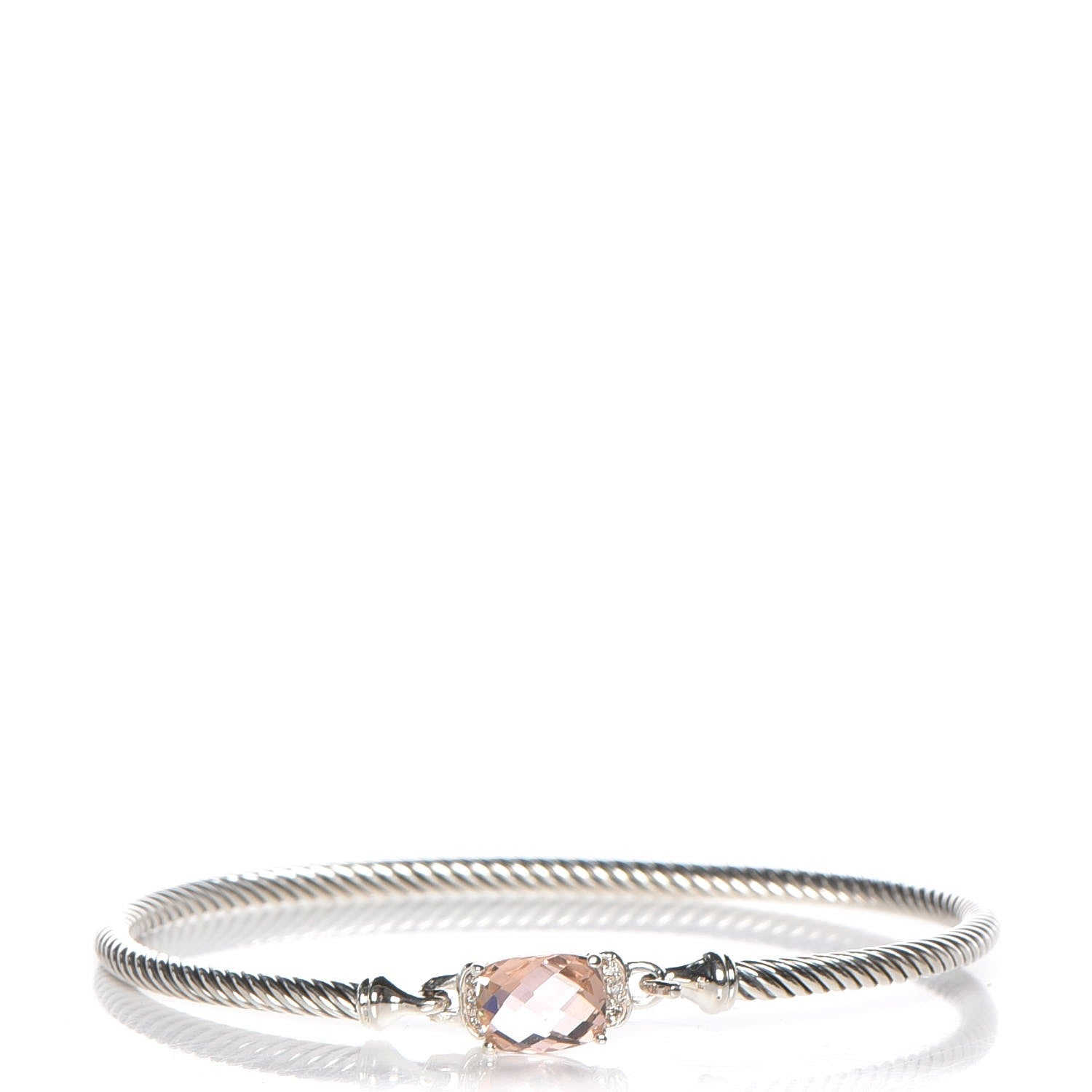 David Yurman Sterling Silver Diamond Morganite 3mm Petite Wheaton Bracelet 1 of 5