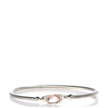 David Yurman Sterling Silver Diamond Morganite 3mm Petite Wheaton Bracelet 1 of 5