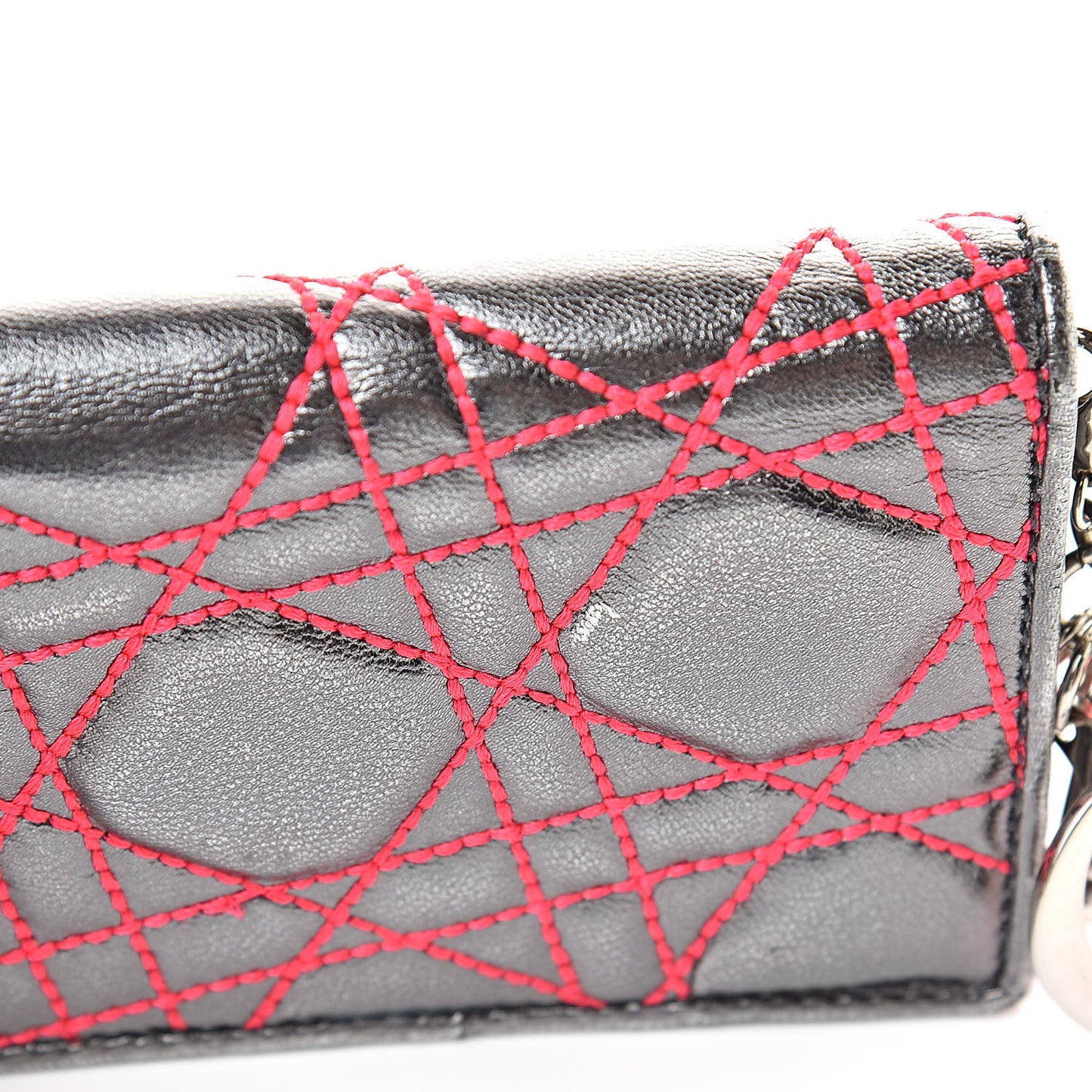 Metallic Lambskin Cannage Anselm Reyle Lady Dior Card Holder Gunmetal