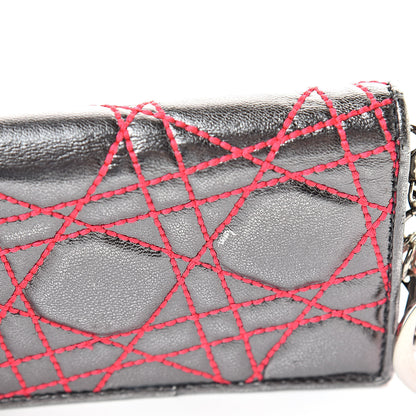 Christian Dior Metallic Lambskin Cannage Anselm Reyle Lady Dior Card Holder Gunmetal 10 of 13