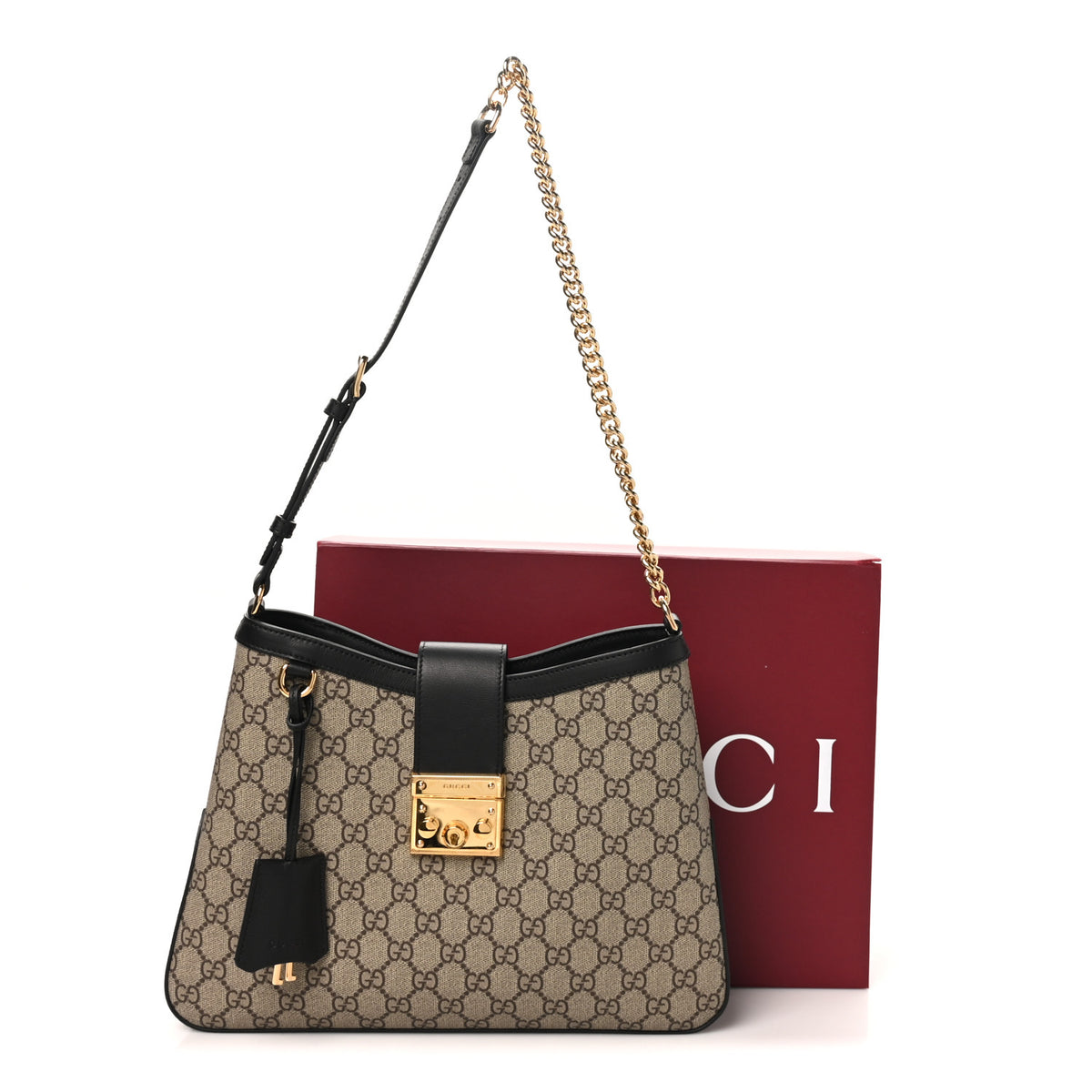 GG Supreme Monogram Medium Padlock Shoulder Bag Black