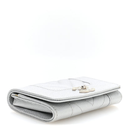 Chanel Metallic Caviar Chevron Quilted Vintage Mademoiselle Flap Card Holder Silver 4 of 8
