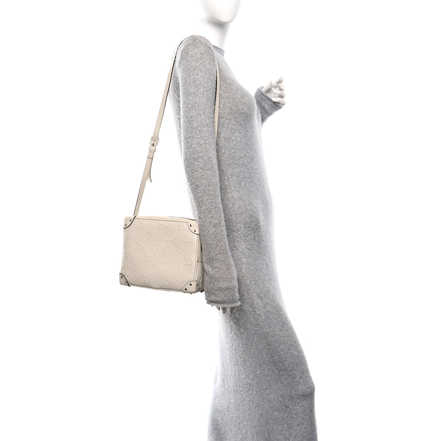 Gucci Calfskin GG Tennis Embossed Square Messenger Bag Mystic White 2 of 10