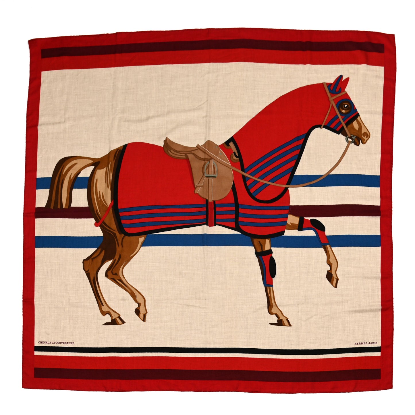 Cashmere Cheval A La Couverture Shawl 140 Naturel Rouge Bleu