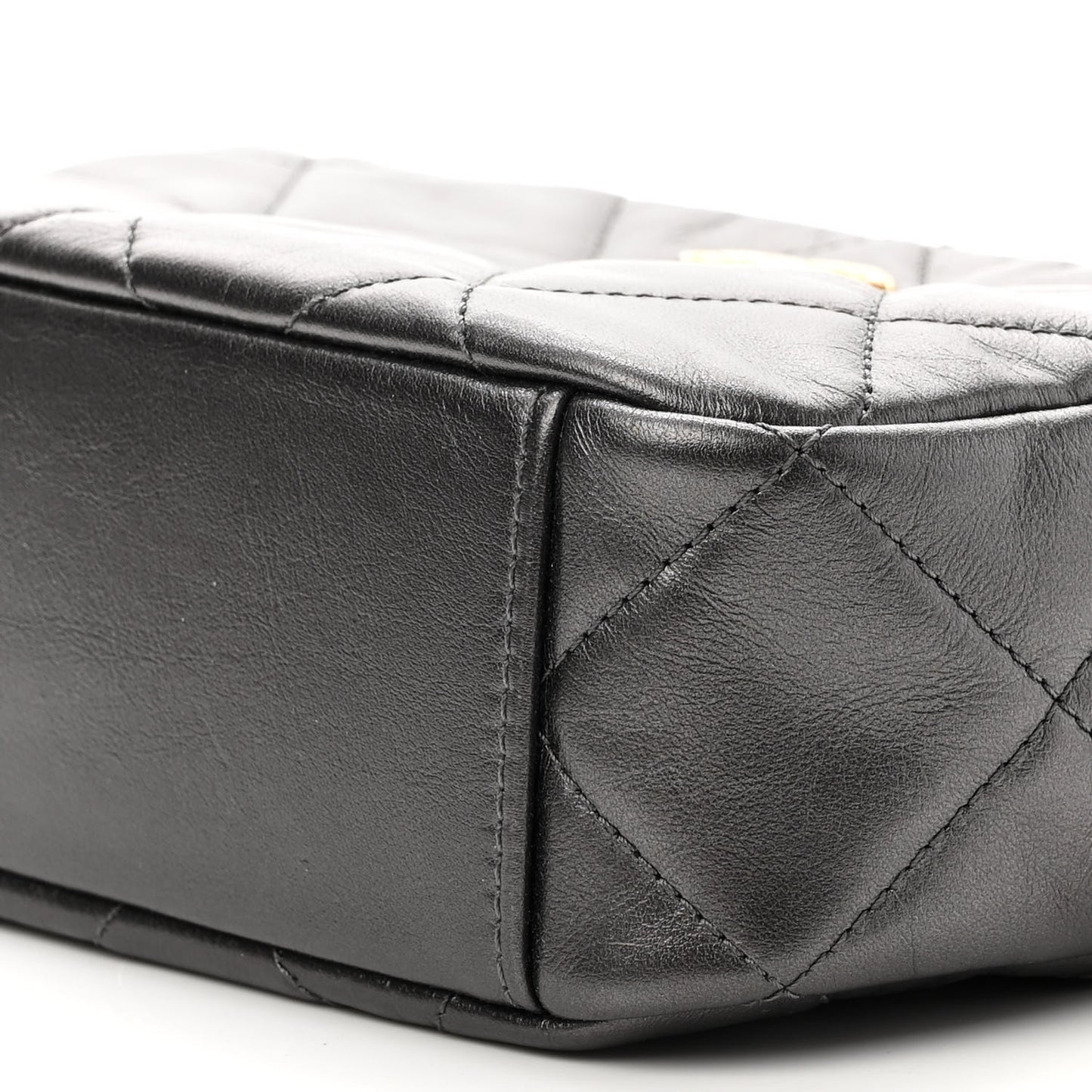 Metallic Calfskin Pearl Quilted CC Mini Camera Case Ruthenium