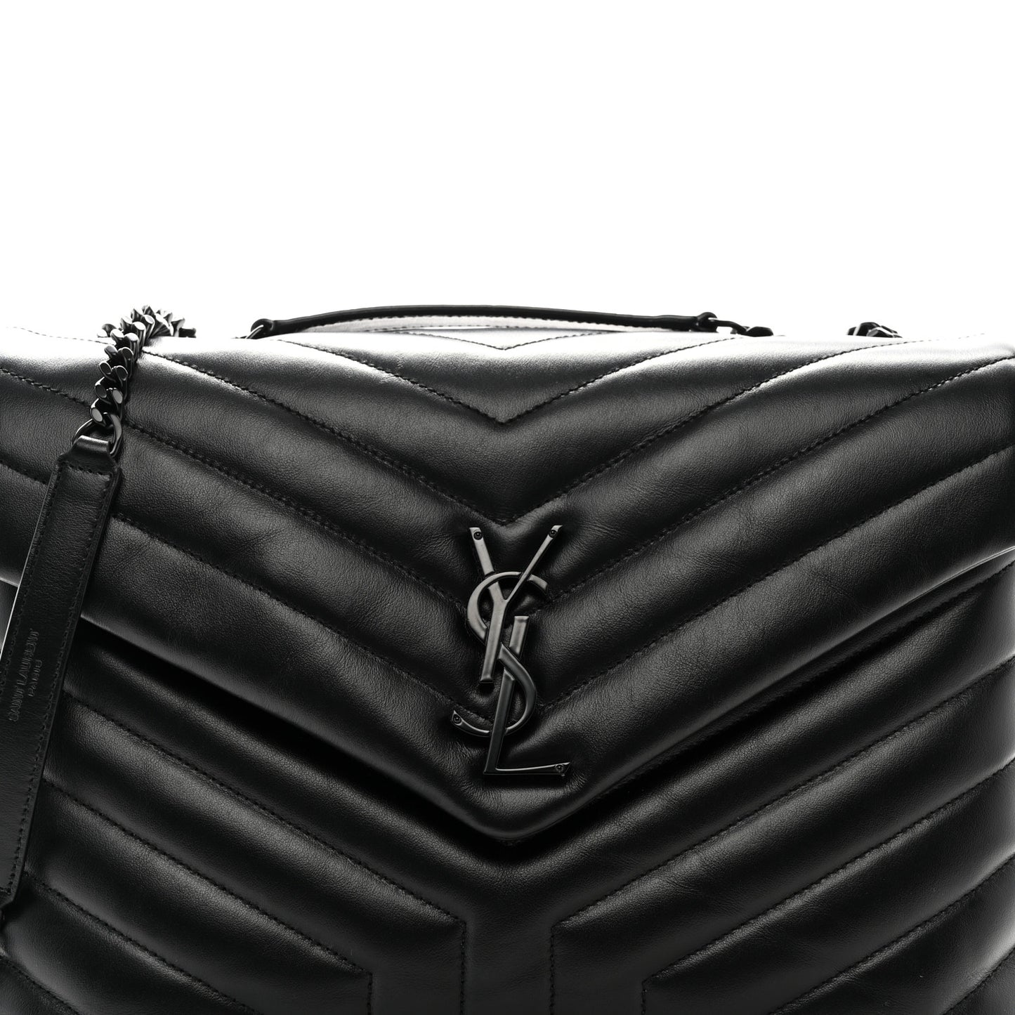 Calfskin Y Quilted Monogram Monochrome Medium Loulou Chain Satchel Black
