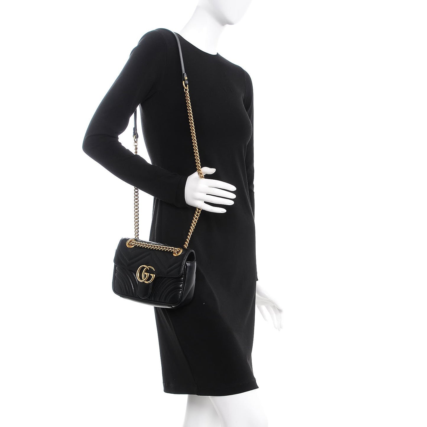 Calfskin Matelasse Mini GG Marmont Shoulder Bag Black