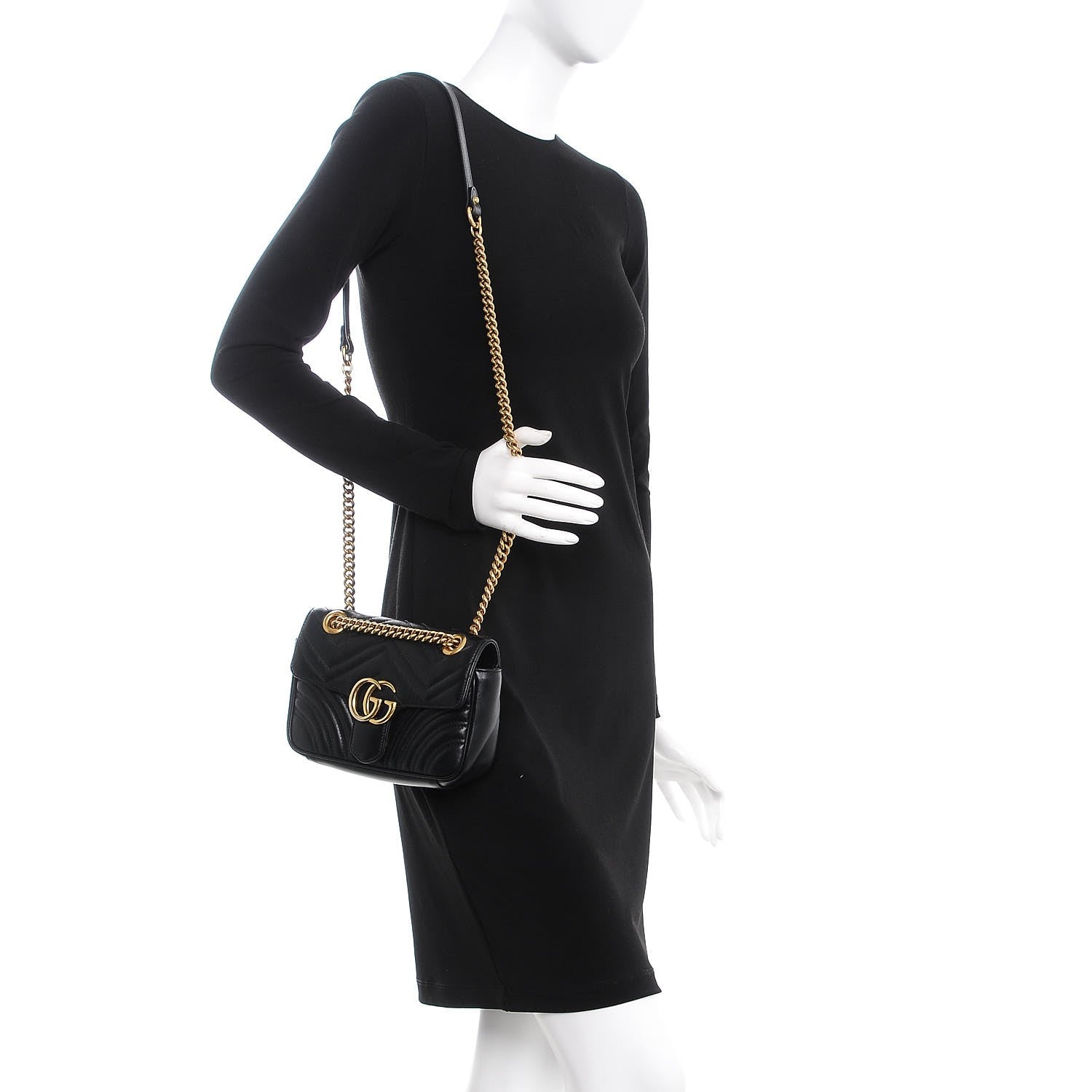 Gucci Calfskin Matelasse Mini GG Marmont Shoulder Bag Black 2 of 8