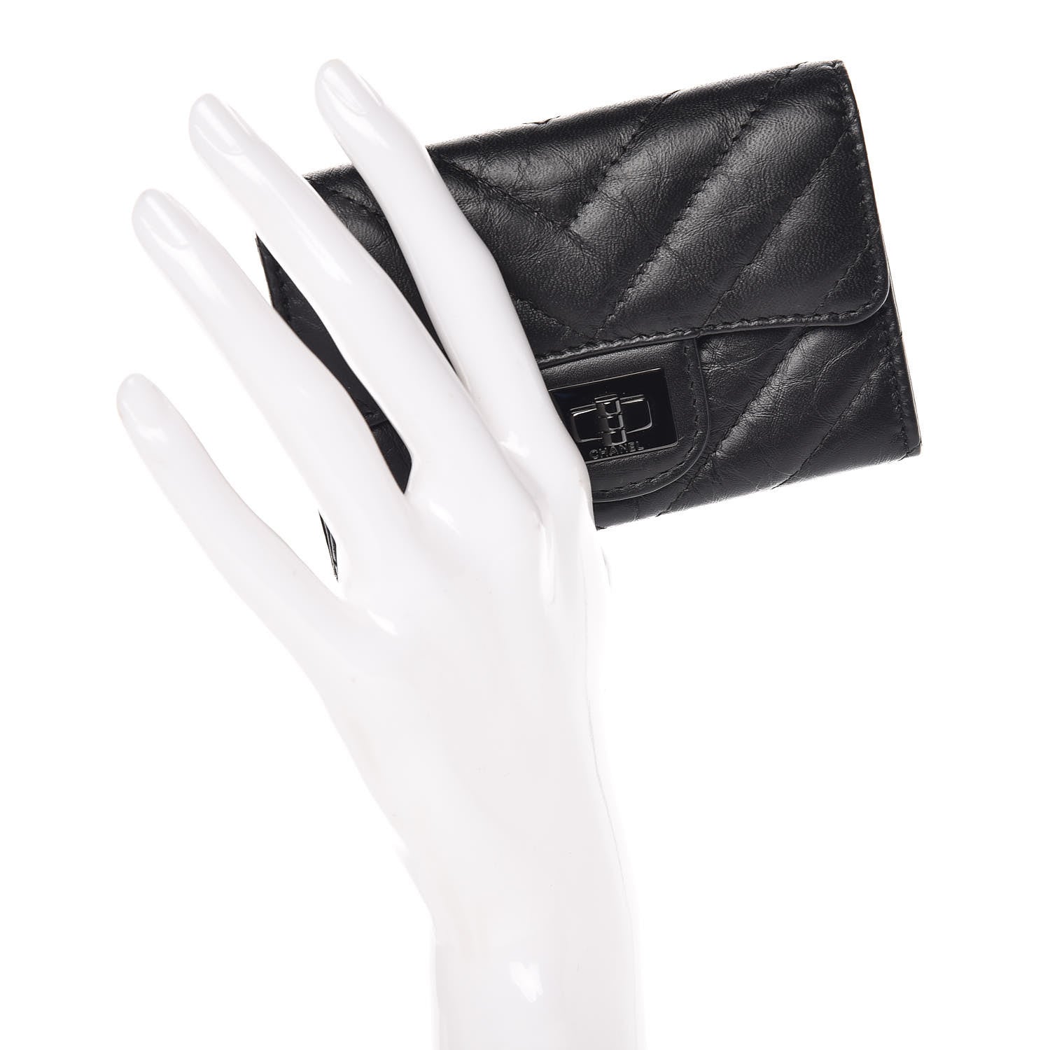 Chanel Aged Calfskin Chevron Quilted Reissue Card Holder Wallet So Black 2 of 11