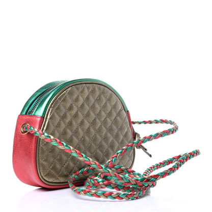 Gucci Laminated Nappa Trapuntata Mini Zumi Dome Shoulder Bag Rosso Jasmine Green Rame 3 of 13