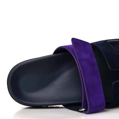 Hermes Suede Goatskin Womens Chypre Sandals 37 Marine Violet Majorette 7 of 9