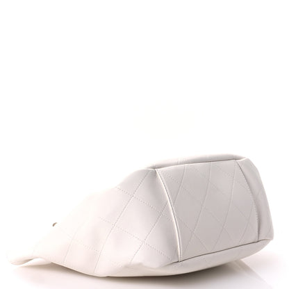 Chanel Shiny Calfskin Quilted Small Shopping Tote White 4 of 11