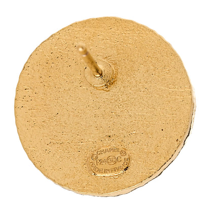 Chanel Metal Enamel CC Round Earrings Gold Pink Black 4 of 5