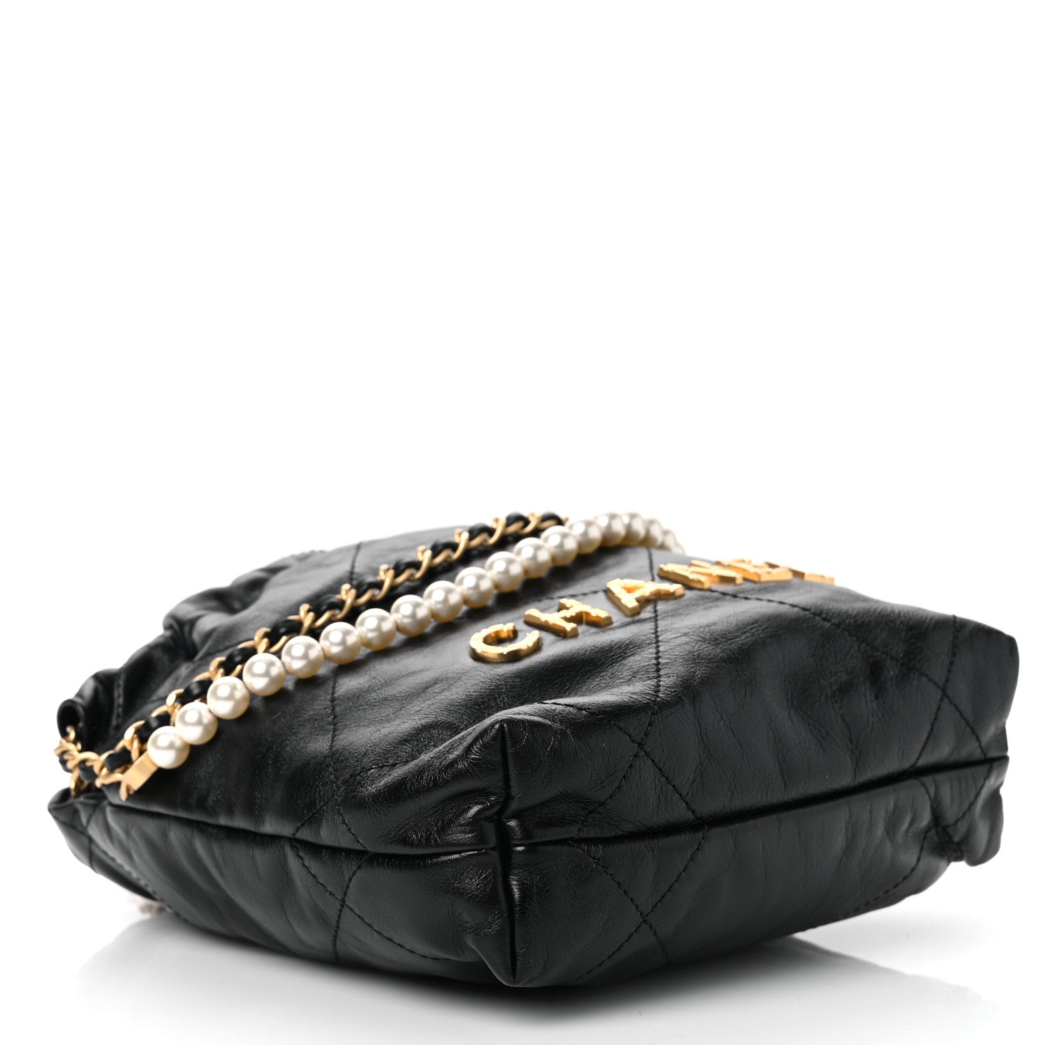Chanel Shiny Crumpled Calfskin Quilted Pearl Mini Chanel 22 Black 4 of 10